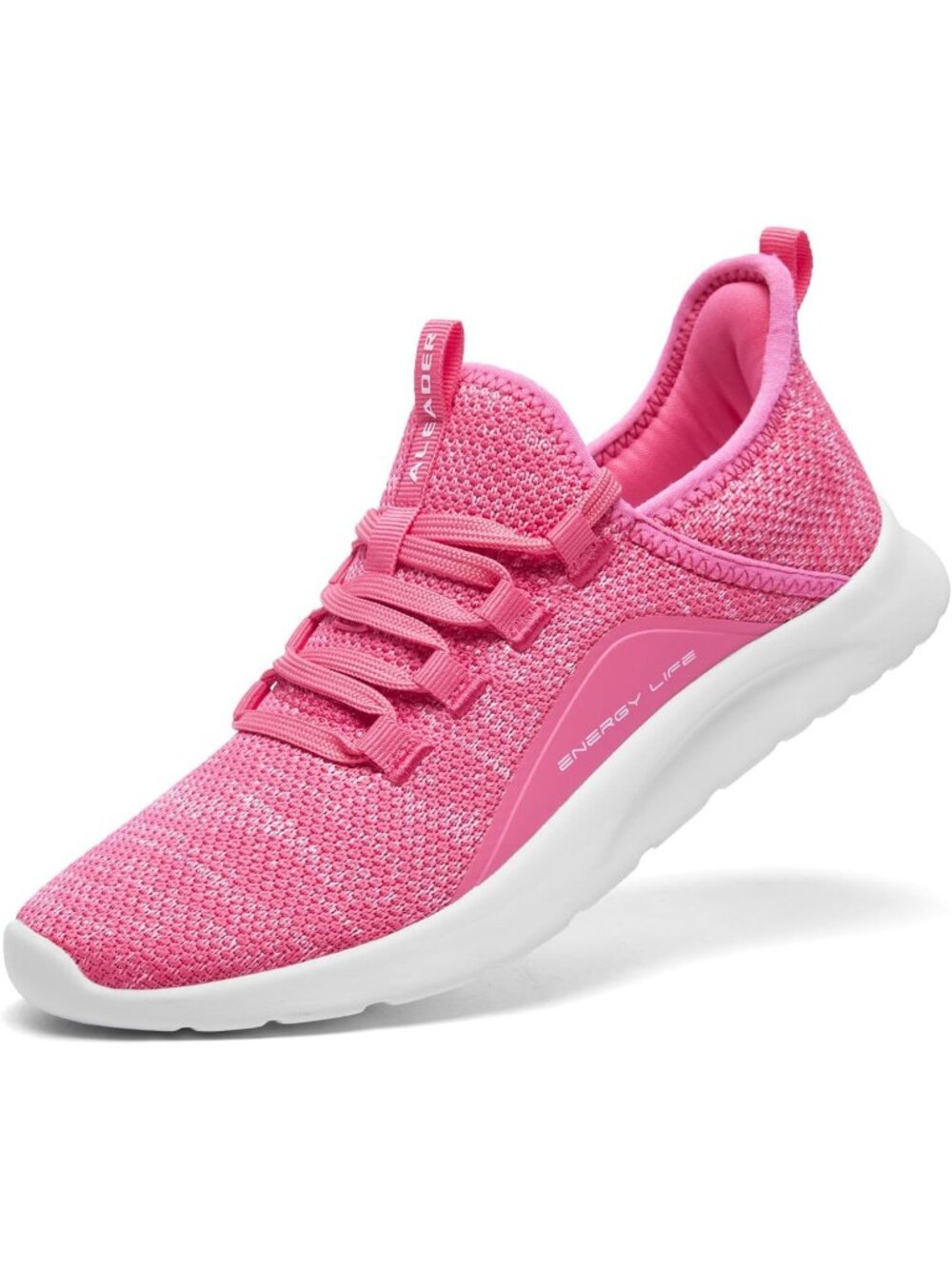 Women's Pink White Mesh Energy Cloud Pull-On Lightweight Slip On Walking Sneaker